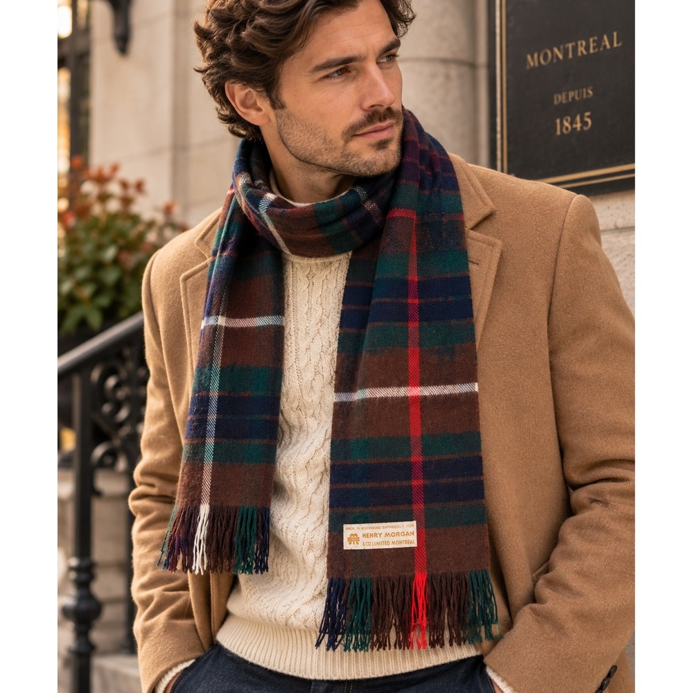 Henry Morgan & Co Montreal Vintage Wool Plaid Scarf Made in Scotland Brown